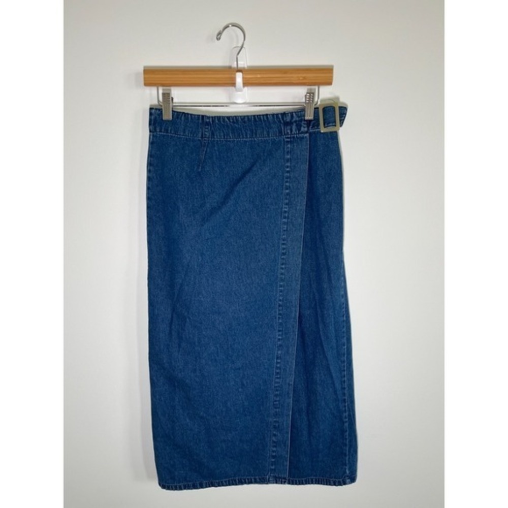 Vintage Y2K Womens Denim Maxi Wrap Skirt Blue 10 Dark Wash Country Modest